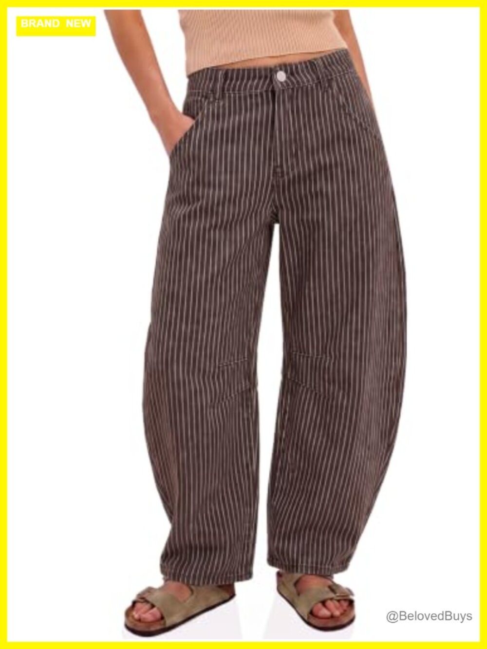 Womens High Waisted Striped Barrel Jeans Wide Leg Loose Fit Denim Pants